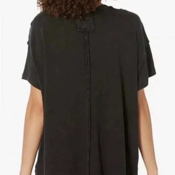 Free People XS Cutout Tee Black Short Sleeve Distressed Boxy Top We The Free - Picture 2 of 7